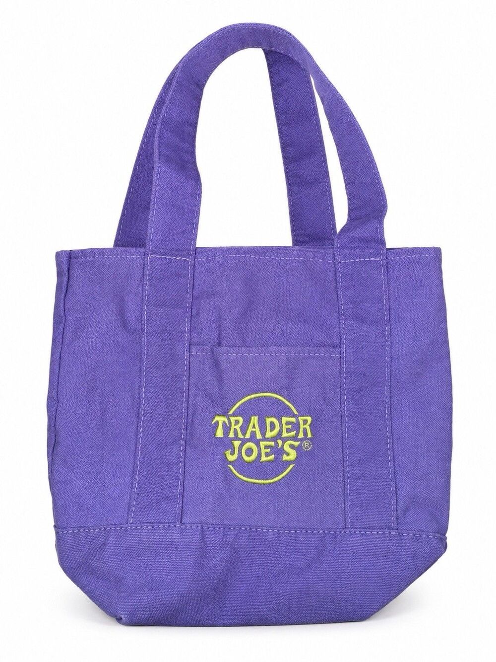 Trader Joe’s Mini Canvas Tote Purple Lavender Lime Logo Limited Edition